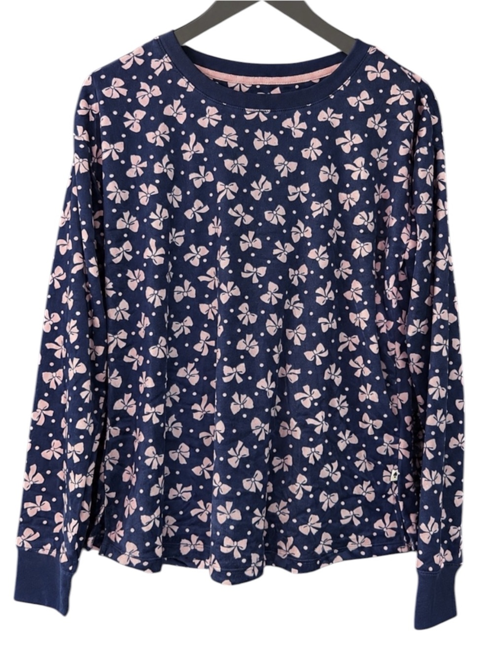 Kate Spade Pajama Top Bow Print Navy Blue Pink Sleepwear Size Small
